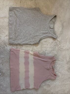 Girls LINDEX 2-Pack Tank Tops - Gray Heather & Pink Stripe